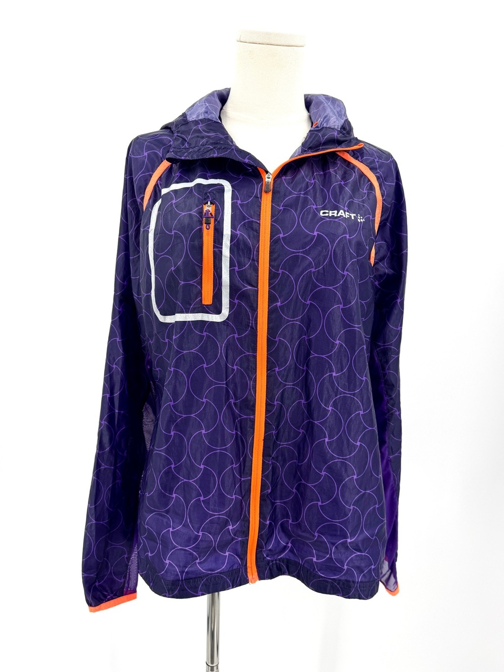 Craft Purple Windbreaker with Orange Trim and Reflective Accents
